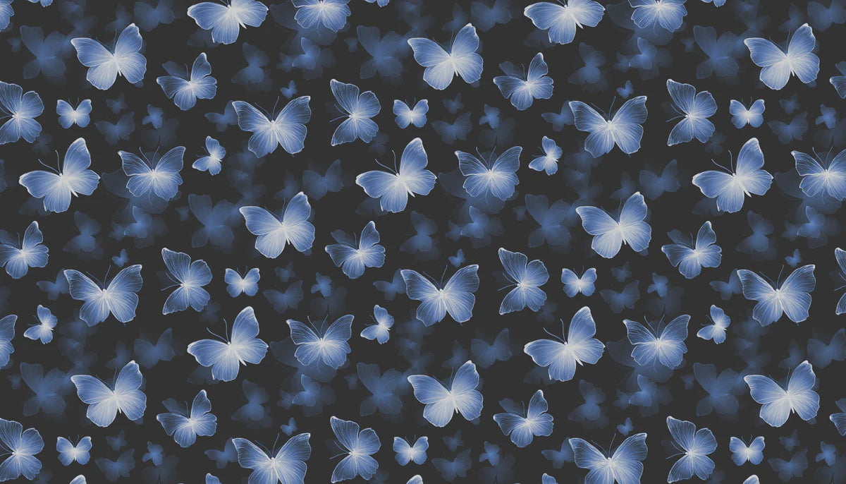 Ethereal Butterfly Mural Wallpaper —Dark Indigo and Charcoal Mural Wallpaper - room preview 04