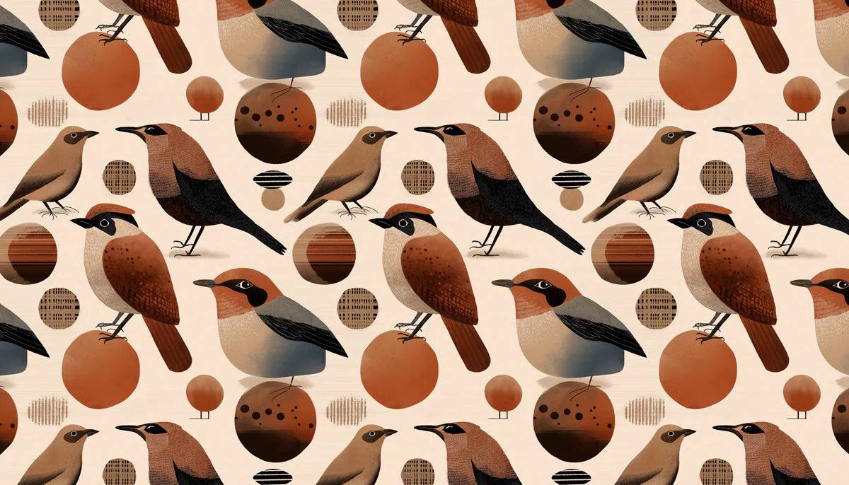 Modern Folk Bird Mural Wallpaper — Abstract Earthy Pattern Mural Wallpaper - room preview 04