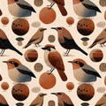 Modern Folk Bird Mural Wallpaper — Abstract Earthy Pattern Mural Wallpaper - room preview 04