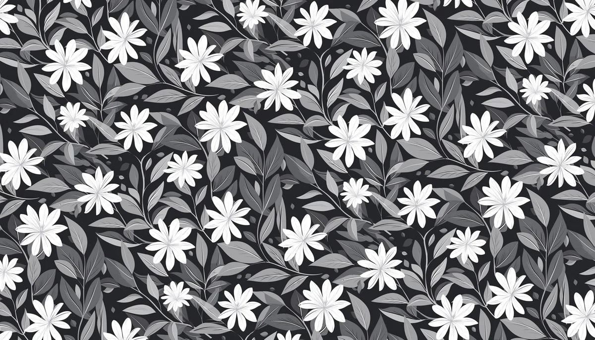 Monochrome Wildflower Mural Wallpaper — Botanical Line Art Mural Wallpaper - room preview 04