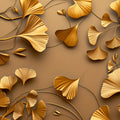 Sculptural Ginkgo Leaf Mural Wallpaper — Warm Gold and Tan Mural Wallpaper - room preview 04