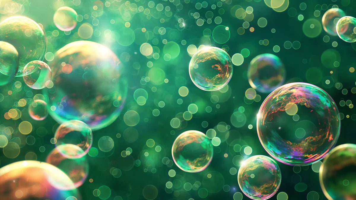 Iridescent Bubble Bokeh Mural Wallpaper — Ethereal Green Glow Mural Wallpaper - room preview 04