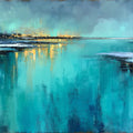 Abstract Horizon Seascape Mural Wallpaper — Impressionistic Blues Mural Wallpaper - room preview 04