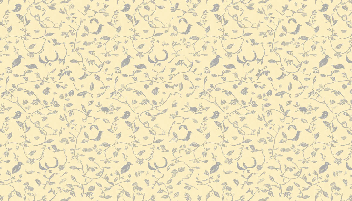 Garden Bird and Willow Branch Mural Wallpaper in Lemon Yellow Mural Wallpaper - room preview 04