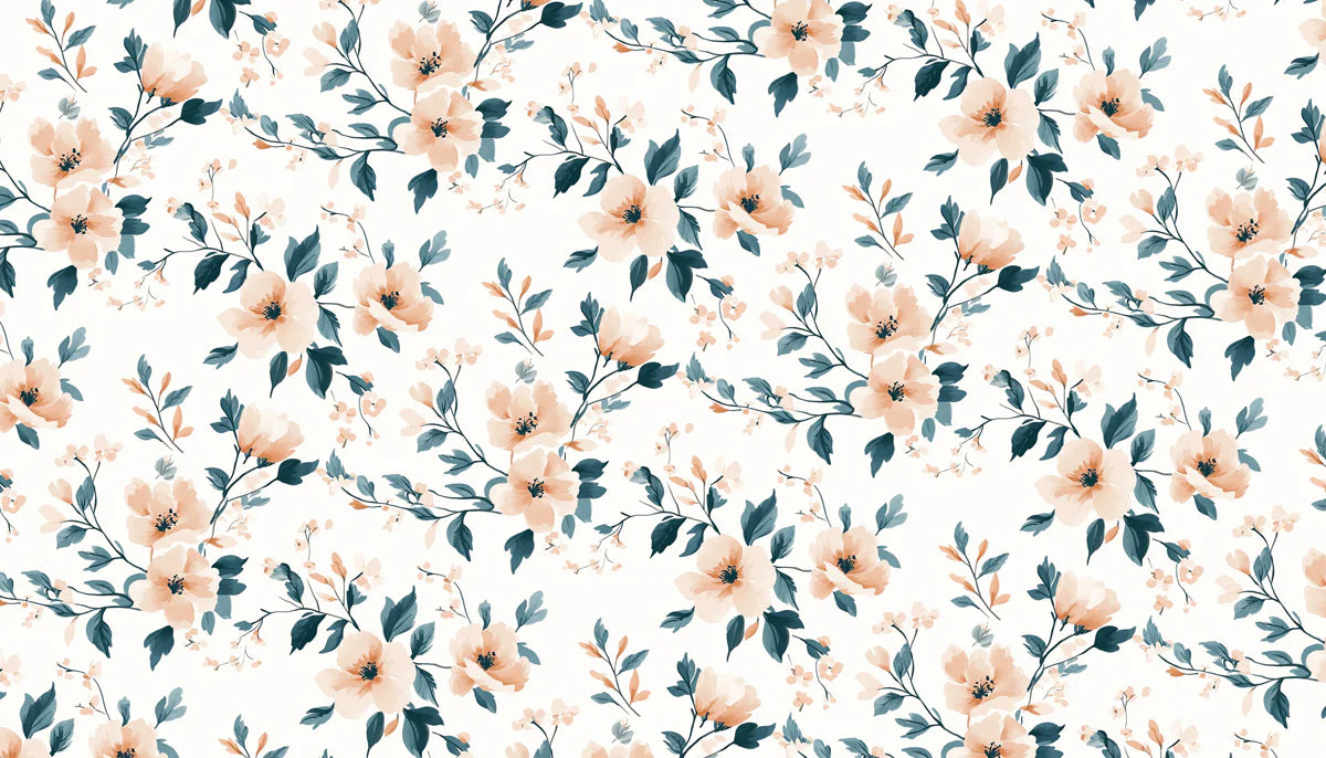 Watercolor Floral Mural Wallpaper in Peach and Teal Mural Wallpaper - room preview 04