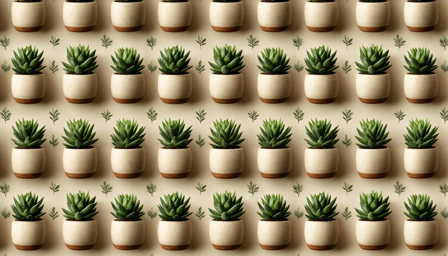 Cactus Wallpaper Mural – Succulent Wall Mural – Potted Succulent Row — Minimalist Organic printable artwork