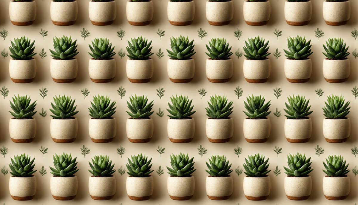 Potted Succulent Row Mural Wallpaper — Minimalist Organic Mural Wallpaper - room preview 04