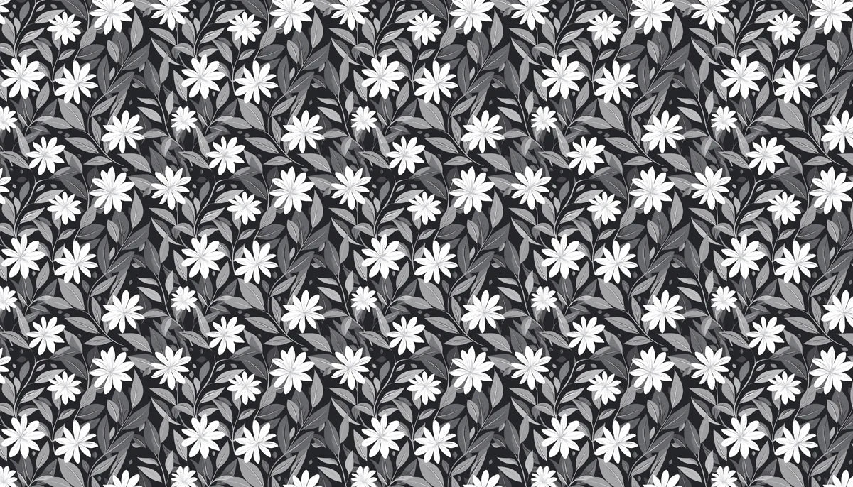 Monochrome Wildflower Garden Mural Wallpaper — Classic Floral Print Mural Wallpaper - room preview 04