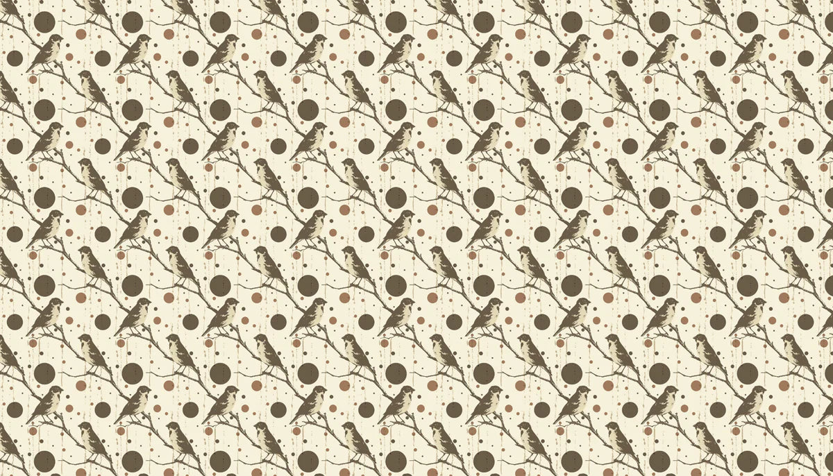 Rustic Bird & Geometric Circle Mural Wallpaper - room preview 04
