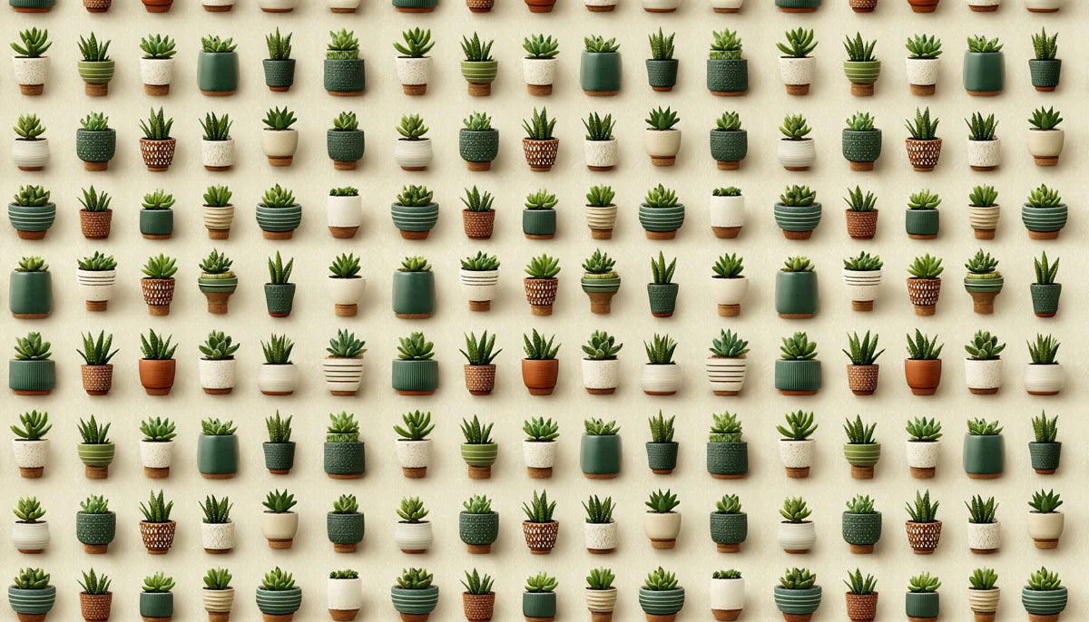 Potted Succulent Grid Mural Wallpaper — Modern Botanical Style Mural Wallpaper - room preview 04