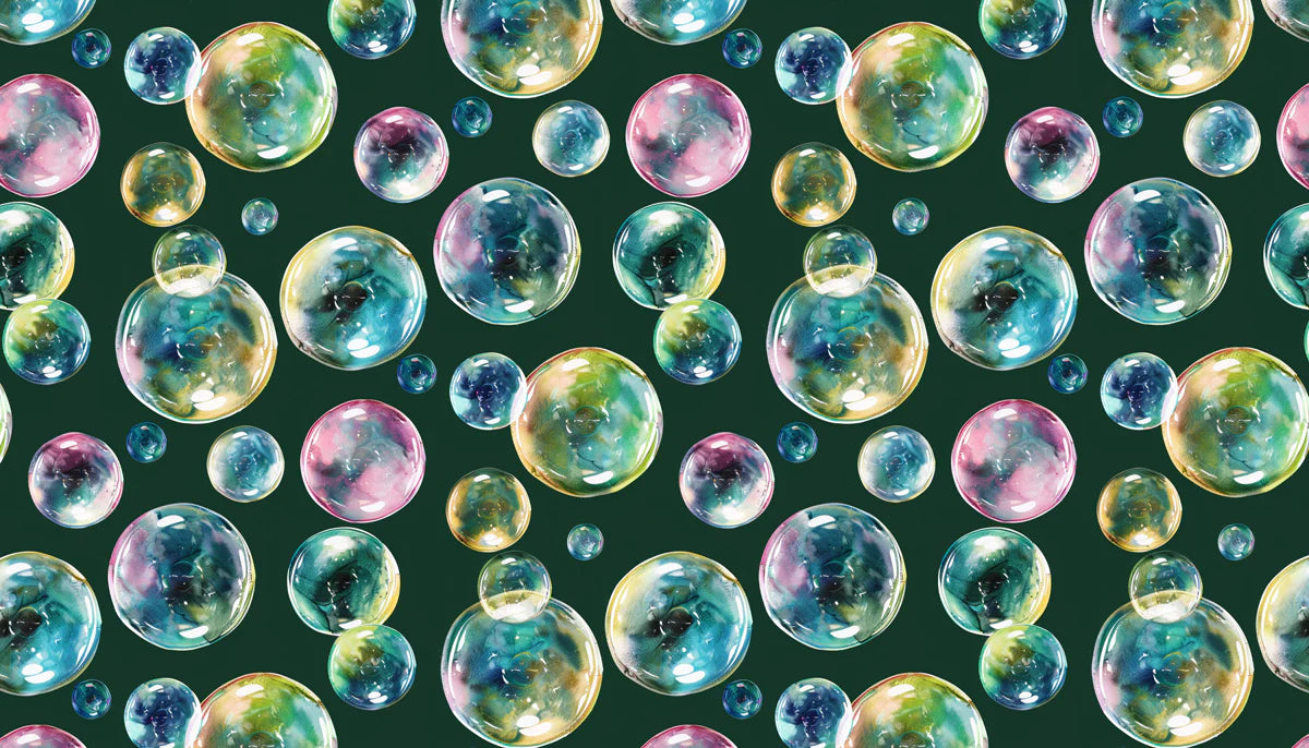 Watercolor Bubble Cluster Mural Wallpaper in Deep Forest Green Mural Wallpaper - room preview 04