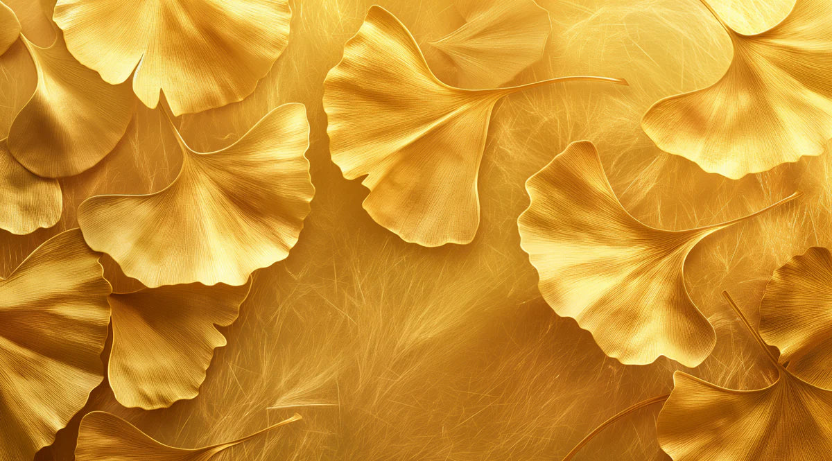 Gilded Ginkgo Leaf Mural Wallpaper — Metallic Gold Botanical Art Mural Wallpaper - room preview 04