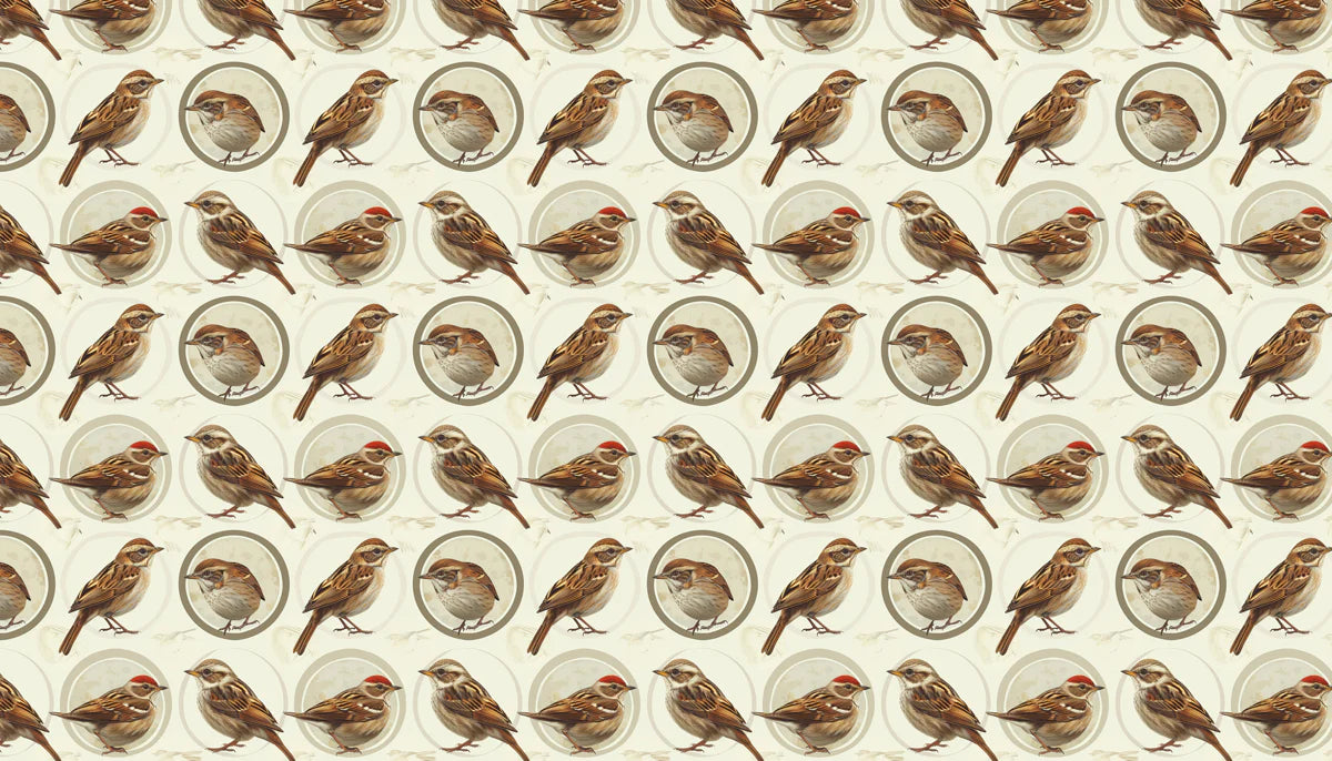 Sparrow Medallion Mural Wallpaper in Earthy Neutrals Mural Wallpaper - room preview 04