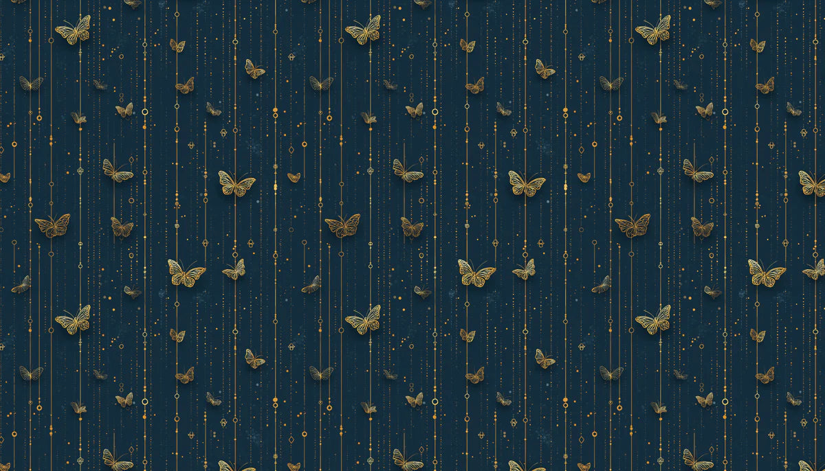 Gilded Butterfly Vertical Mural Wallpaper in Navy and Gold Mural Wallpaper - room preview 04