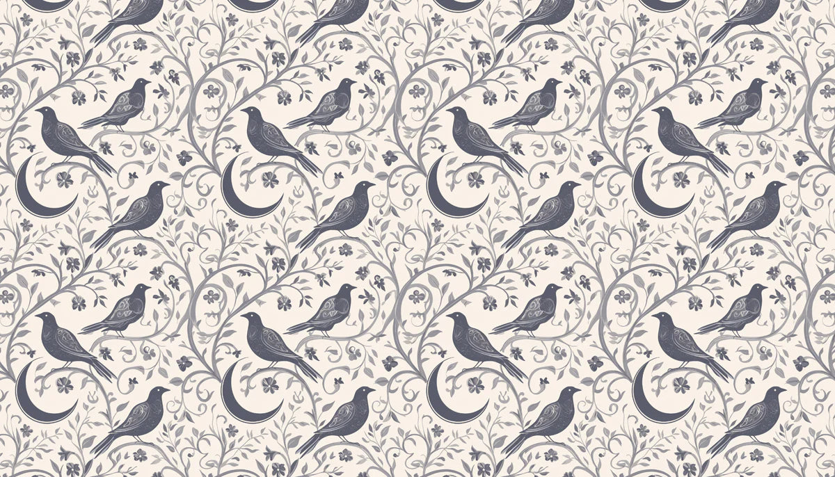 Crescent Moon & Perched Bird Mural Wallpaper —Monochromatic Sketch Mural Wallpaper - room preview 04