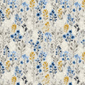 Watercolor Wildflower Mural Wallpaper — Blue and Ochre Floral Mural Wallpaper - room preview 04
