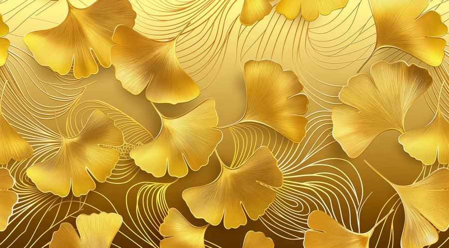 Papier peint mural Feuille de ginkgo dorée — Papier peint mural au design métallique opulent printable artwork