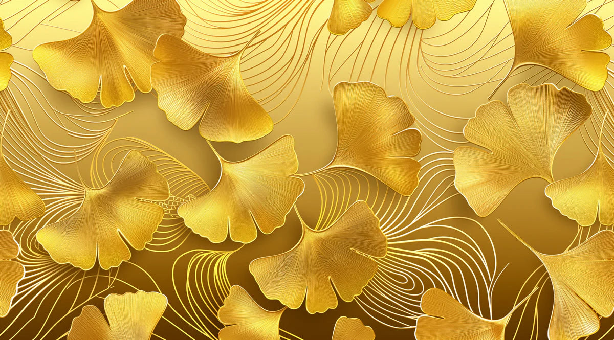 Gilded Ginkgo Leaf Mural Wallpaper — Opulent Metallic Design Mural Wallpaper - room preview 04