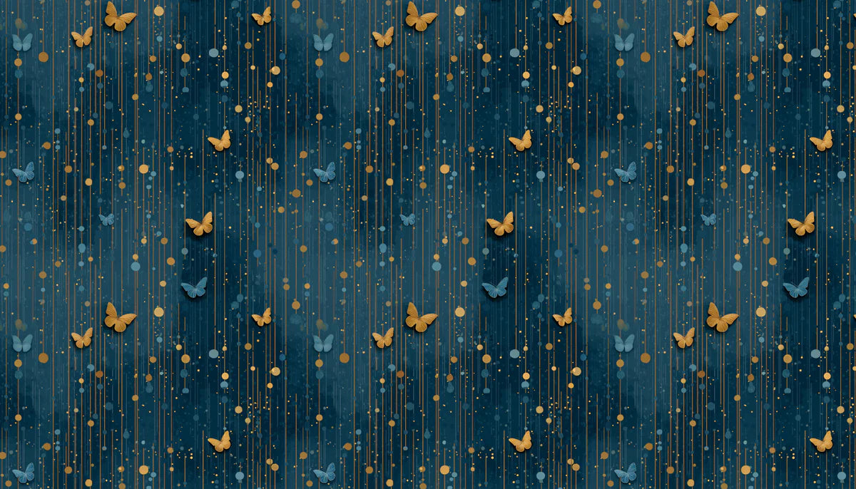 Gilded Butterfly Vertical Line Mural Wallpaper in Midnight Navy Mural Wallpaper - room preview 04