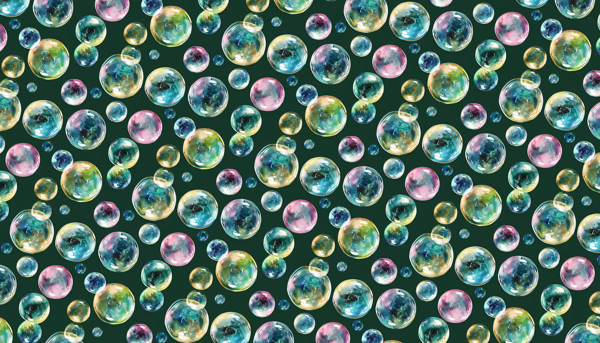 Floating Watercolor Bubble Mural Wallpaper — Deep Green Backdrop Mural Wallpaper - room preview 04