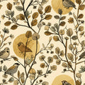 Sketchy Botanical Bird Mural Wallpaper in Earthy Ochre Tones Mural Wallpaper - room preview 04