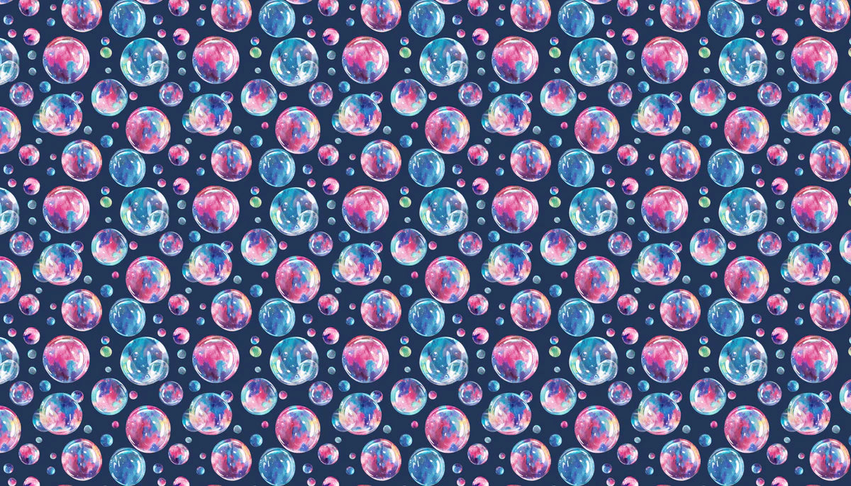 Floating Watercolor Bubbles Mural Wallpaper — Deep Navy Backdrop Mural Wallpaper - room preview 04