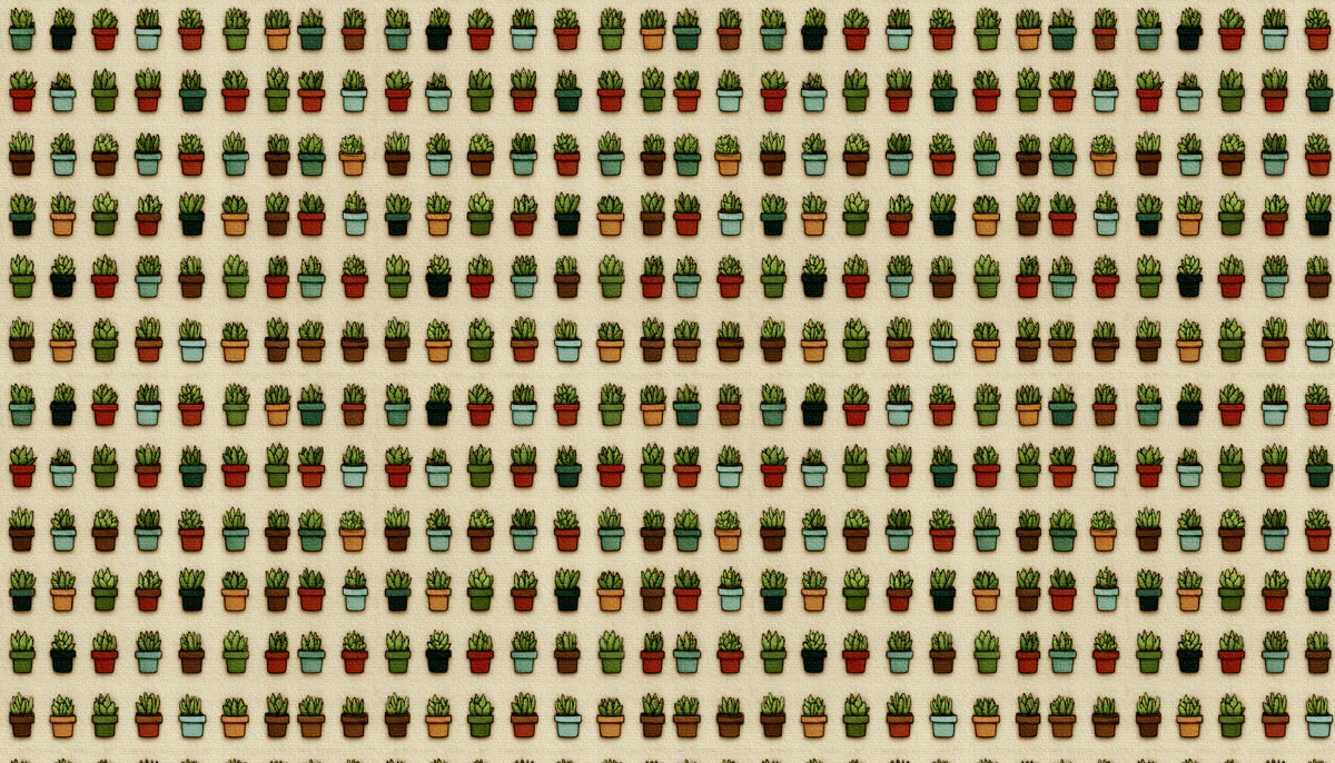 Potted Succulent Grid Mural Wallpaper —Whimsical Botanical Pattern Mural Wallpaper - room preview 04