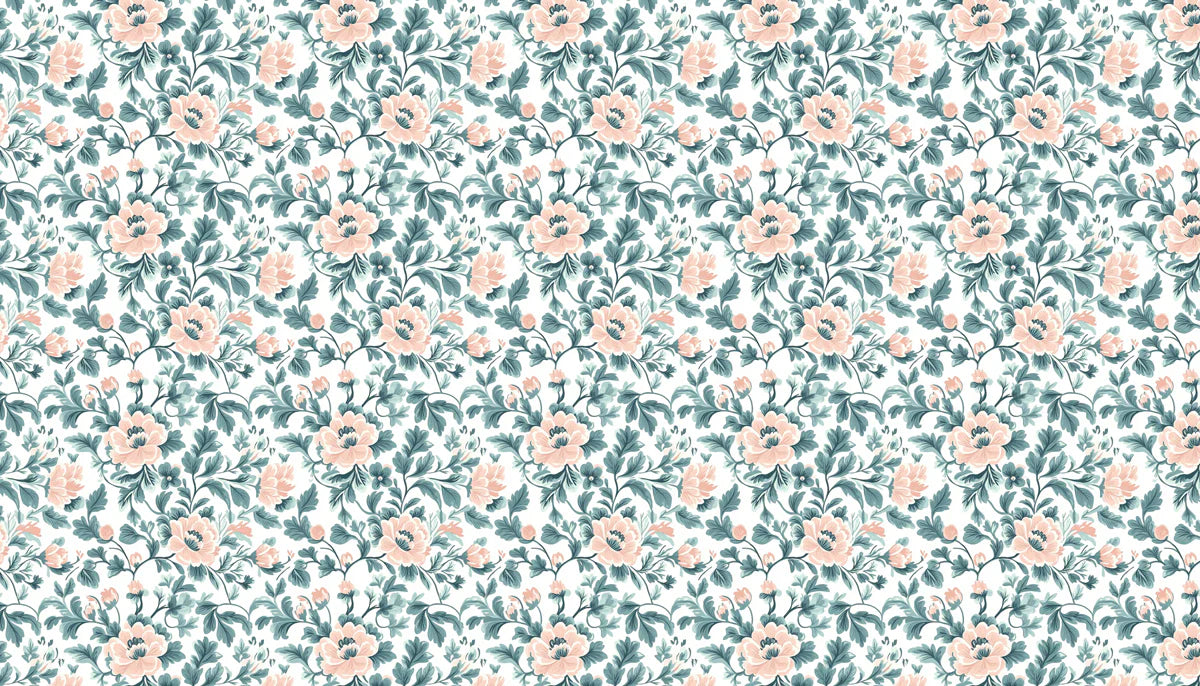 Vintage Peony Garden Mural Wallpaper — Soft Peach and Dusty Teal Mural Wallpaper - room preview 04