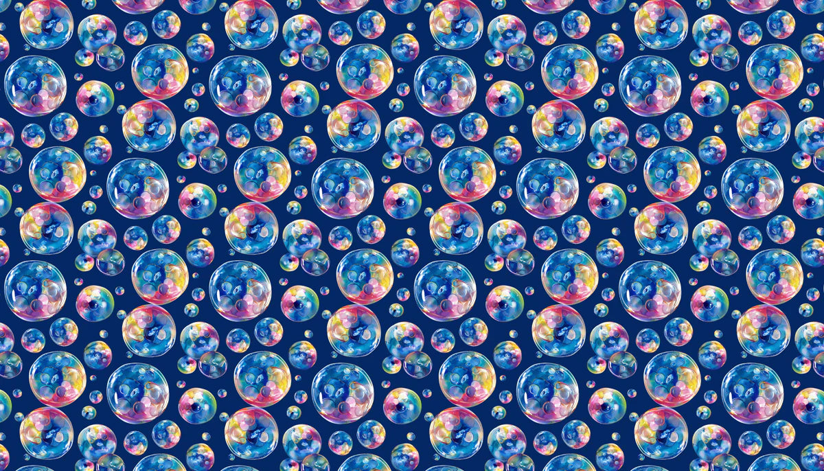 Floating Watercolor Bubbles Mural Wallpaper — Playful Navy Design Mural Wallpaper - room preview 04