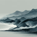 Misty Mountain Ink Wash Mural Wallpaper — Gray Landscape Art Mural Wallpaper - room preview 04