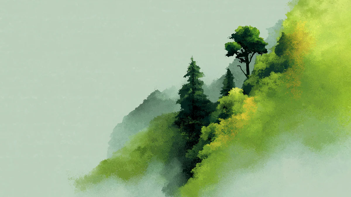 Misty Forest Hillside Mural Wallpaper — Soft Painterly Landscape Mural Wallpaper - room preview 04