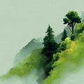 Misty Forest Hillside Mural Wallpaper — Soft Painterly Landscape Mural Wallpaper - room preview 04