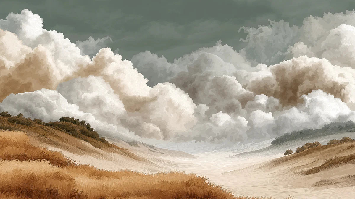 Golden Prairie and Stormy Sky Mural Wallpaper — Impressionistic Art Mural Wallpaper - room preview 04