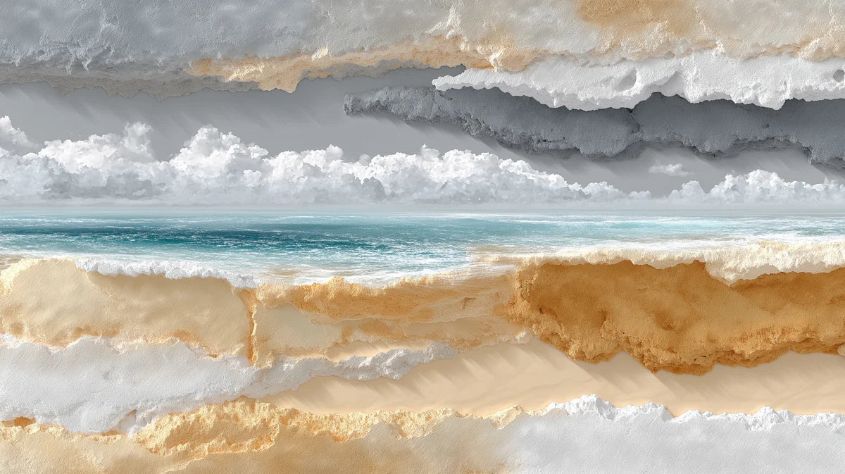 Coastal Layers Mural Wallpaper — Textured Seascape Art Mural Wallpaper - room preview 04
