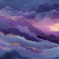Celestial Peaks Mural Wallpaper — Abstract Purple and Gold Clouds Mural Wallpaper - room preview 04