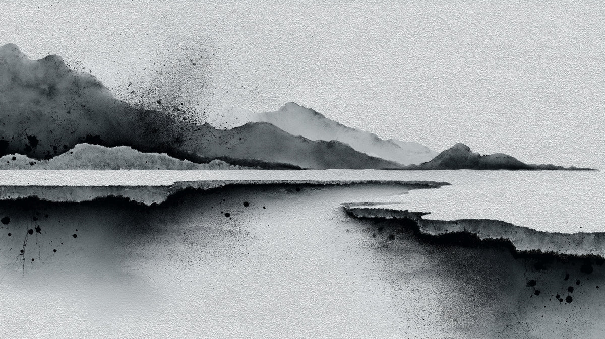 Monochrome Ink Landscape Mural Wallpaper — Abstract Artistic Design Mural Wallpaper - room preview 04