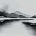Monochrome Ink Landscape Mural Wallpaper — Abstract Artistic Design Mural Wallpaper - room preview 04