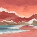Surreal Coastal Landscape Mural Wallpaper — Dreamy Coral and Sea Mural Wallpaper - room preview 04