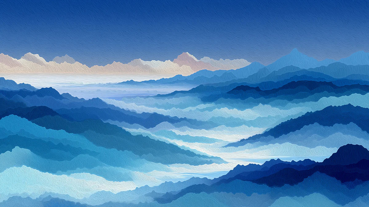 Blue Mountain Range Mural Wallpaper — Impressionistic Oil Landscape Mural Wallpaper - room preview 04