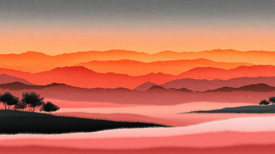 Tapete Sonnenuntergang Horizont — Tapete Geschichtete Berglandschaft printable artwork