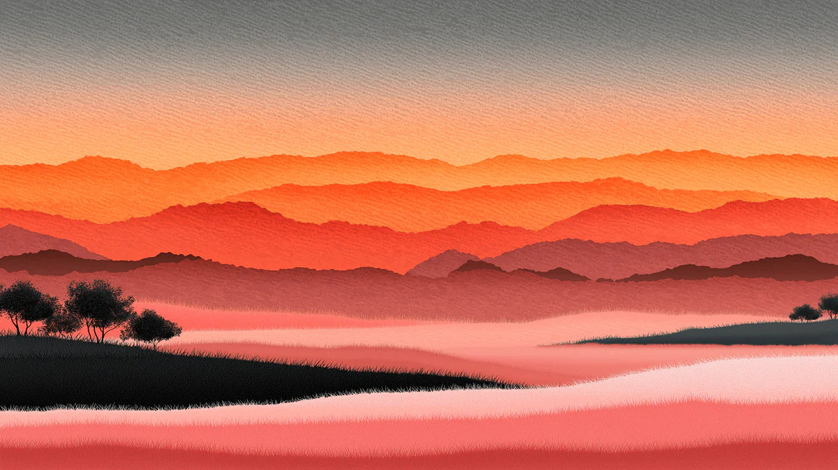 Sunset Horizon Mural Wallpaper — Layered Mountain Landscape Mural Wallpaper - room preview 04