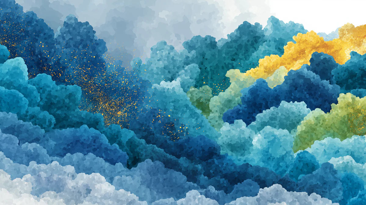 Abstract Mountain Mural Wallpaper — Vibrant Gold and Blue Landscape Mural Wallpaper - room preview 04