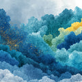 Abstract Mountain Mural Wallpaper — Vibrant Gold and Blue Landscape Mural Wallpaper - room preview 04