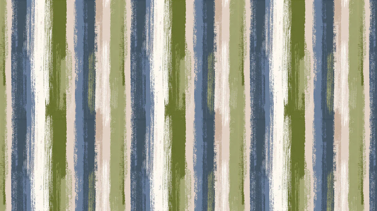 Painterly Vertical Stripe Mural Wallpaper in Olive and Blue Mural Wallpaper - room preview 04
