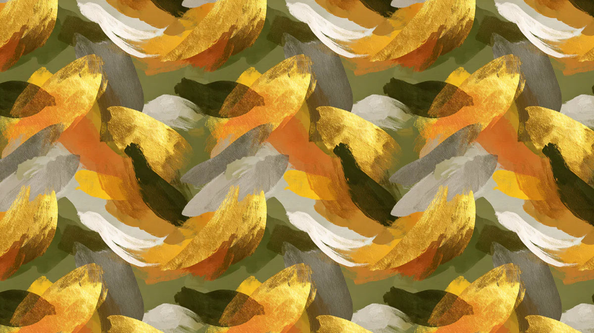Abstract Brushstroke Mural Wallpaper — Gold and Olive Art Mural Wallpaper - room preview 04