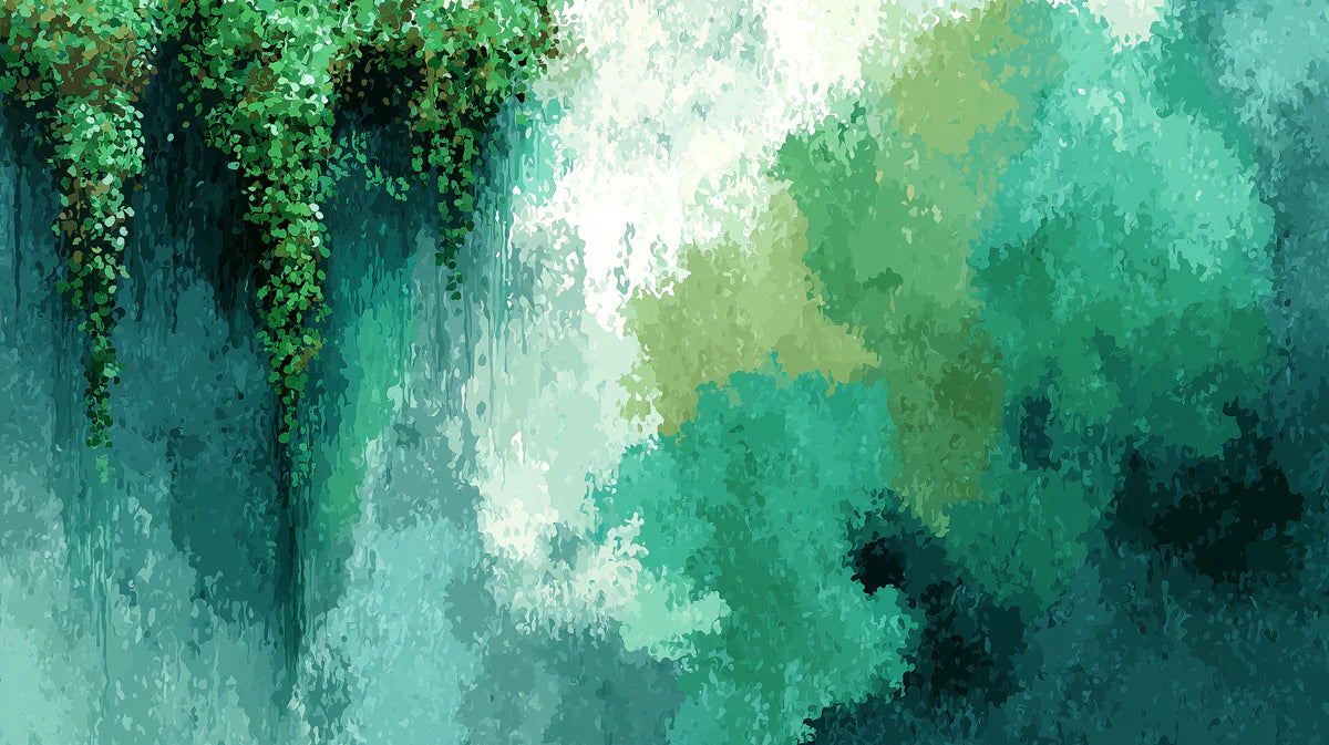 Emerald Grotto Abstract Mural Wallpaper with Hanging Vine Motifs Mural Wallpaper - room preview 04