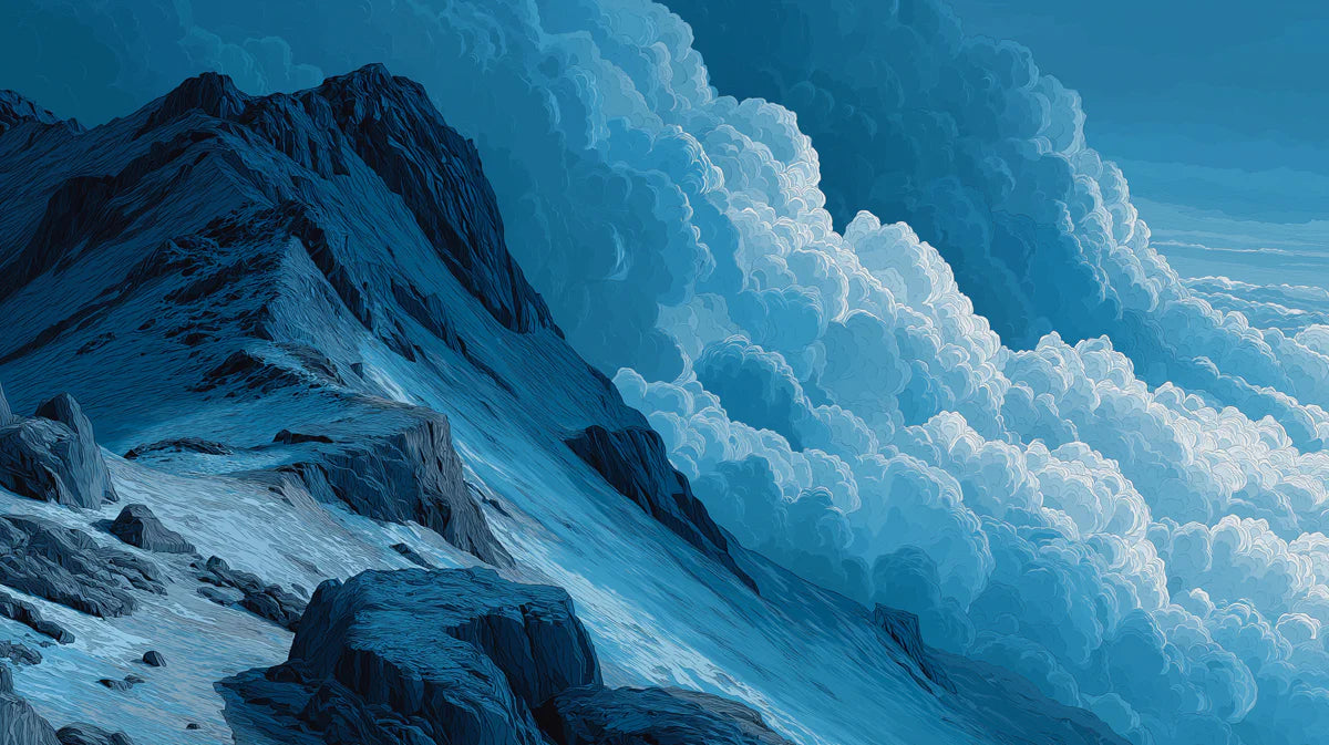 Aerial Alpine Peak Mural Wallpaper — Atmospheric Mountain Landscape Mural Wallpaper - room preview 04