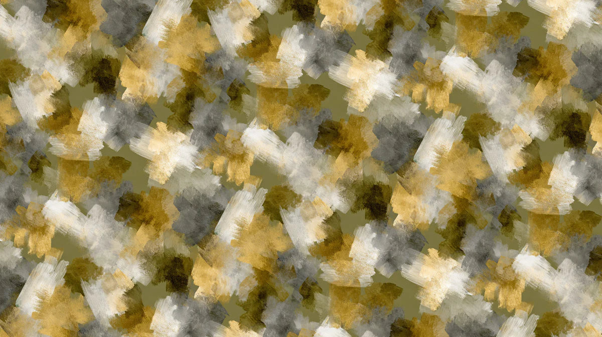 Abstract Brushstroke Mural Wallpaper — Gold and Olive Art Mural Wallpaper - room preview 04