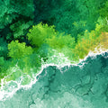 Aerial Coastline Mural Wallpaper — Impressionistic Forest and Ocean Mural Wallpaper - room preview 04
