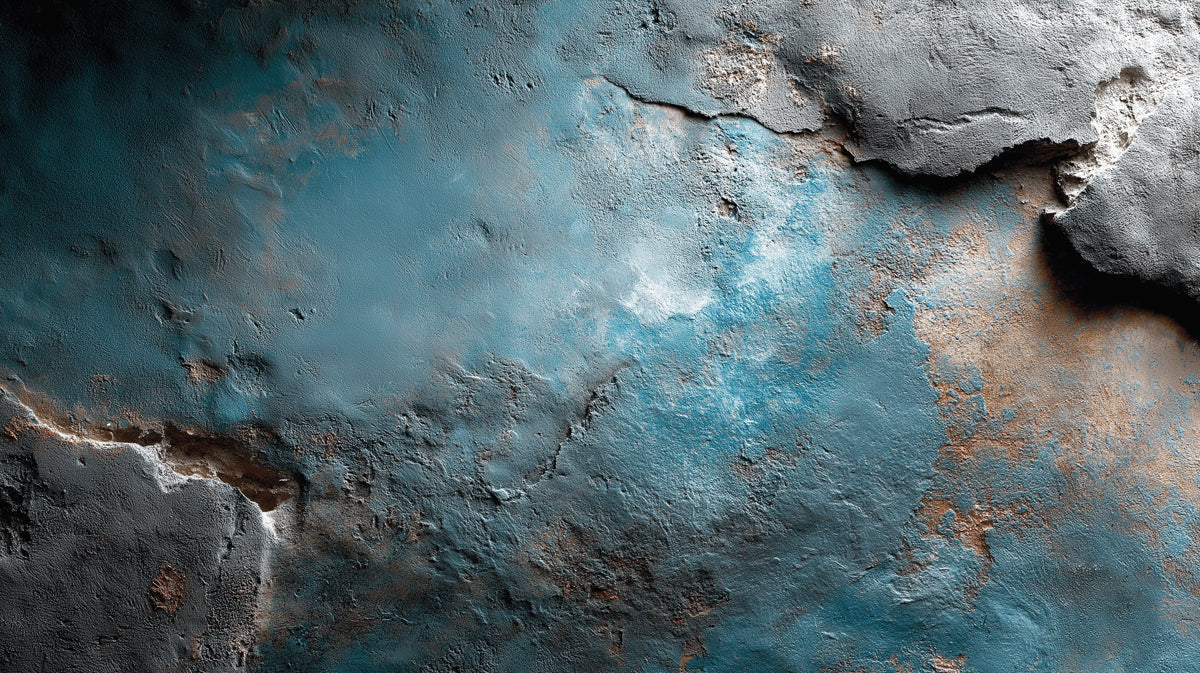 Weathered Concrete Mural Wallpaper — Industrial Blue and Rust Mural Wallpaper - room preview 04